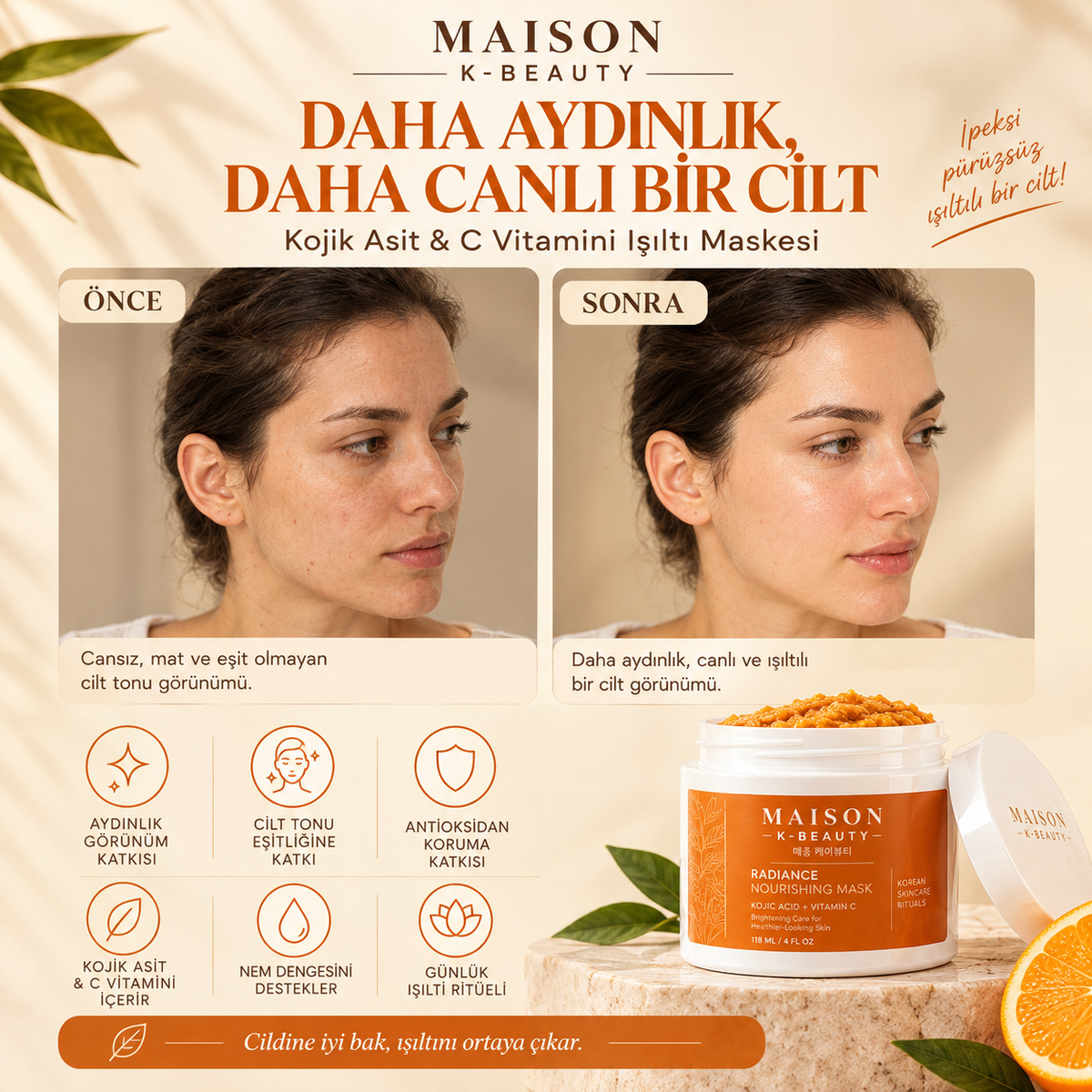 Kojik Asit & C Vitamini Işıltı Maskesi